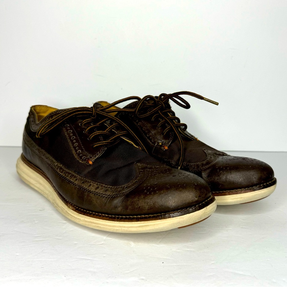 Cole Haan Grand O’s Brown Leather And Fabric Wingtip Oxfords Men’s Size 10 M